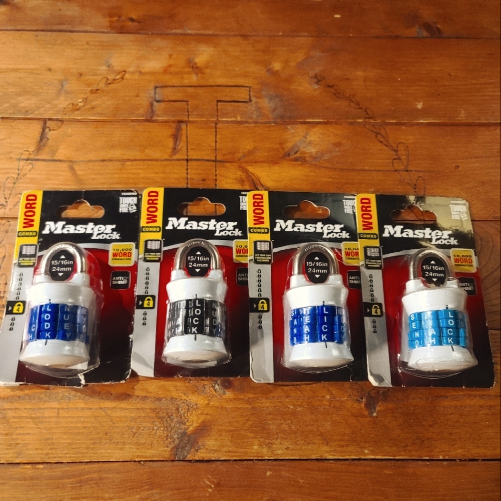 Master Lock Word Combination Padlocks (x4) - Cyan, Black, And Blue x2